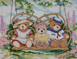 Spring Floral X Stitch Finished Nursery Sunbonnet Swing Blue Country Bea... - $28.95