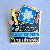 1990 Rainbow Foods Winter Sports US Olympic Festival Lapel Hat Lanyard Pin - £10.32 GBP