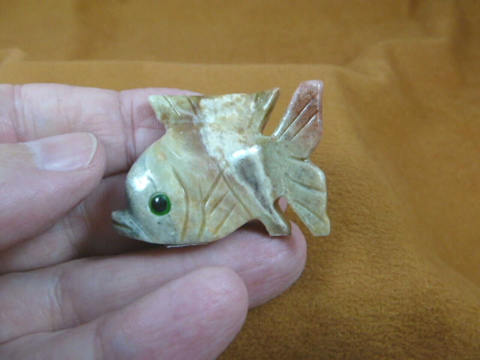 Y-FIS-TR-18) gray GOLDFISH FISH gemstone SOAPSTONE STONE gem carving LOV... - $8.59