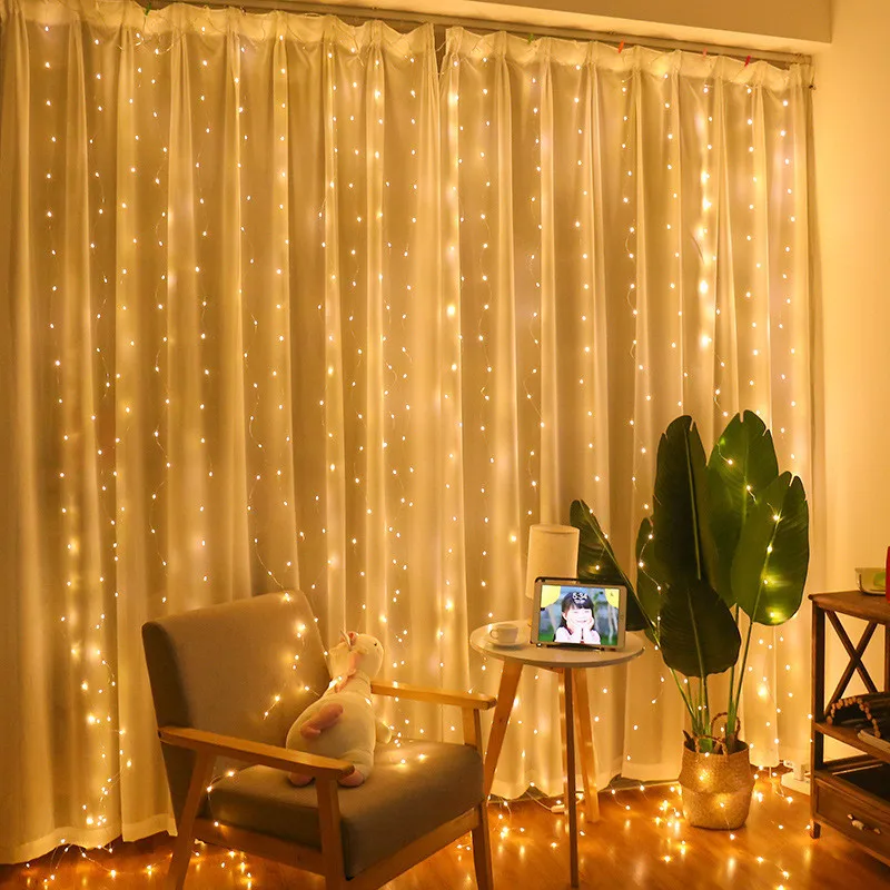  LED Christmas Lights Fairy String Lights Curtain Gar USB Festoon Remote Christm - £61.76 GBP