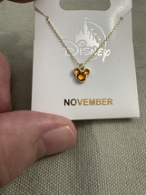 Disney Parks Mickey Mouse Faux Topaz November Birthstone Necklace Gold Color NEW