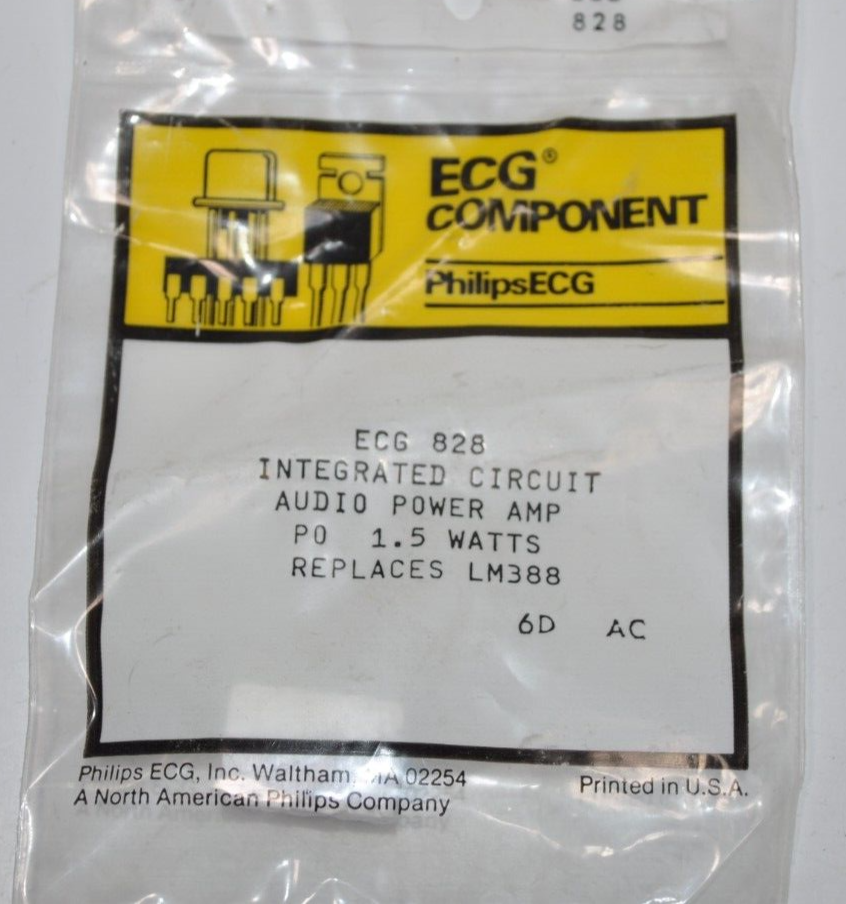 NEW ECG ECG828 Integrated Circuit, 1.5W Audio Power Amp Replaces SK9127 ... - $9.89