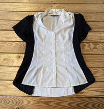 Express Women’s Short Sleeve Blouse Size M Black Ivory E10 - £11.60 GBP