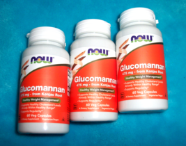 3 Bottles of NOW Foods Glucomannan 60 Caps (Total 180 Capsuls) 475 mg-Ex... - $15.80