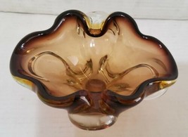 Vintage Smokey Quartz Blown Glass Candy Trinket Dish Ashtray Cigar 7x6   - £33.36 GBP