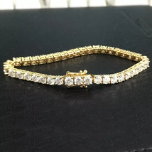 7Ct Round Cut Simulated Women&#39;s 3mm Tennis Bracelet 14k Yellow Gold Plated - £201.93 GBP