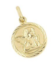 Small Gold Guardian Angel Pendant, Medal 14k for - £424.23 GBP