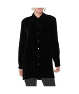 Eileen Fisher Sz XXS Classic Collar Long Shirt Black Silk Velvet Tunic $... - $74.24