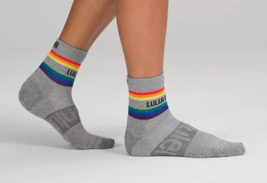 Lululemon Daily Stride Mid-Crew Sock Grey Rainbow Stripe Medium Wordmark NWT - £10.24 GBP