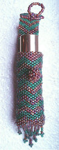 Green/Purple Seed Bead PENDANT or CASE for lip gloss,lipstick,inhaler w 3/4&quot; ID - £3.16 GBP