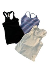 Lot of 3 Activewear Tops IVIVVA Lululemon Girls Tanks Black White Striped Sz 6 - £23.01 GBP