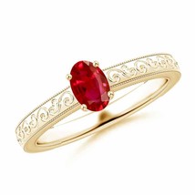 ANGARA Vintage Inspired Oval Ruby Ring with Engraved Shank for Women in 14K Gold - £990.44 GBP