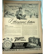Zenith Radio A Thousand Letters WWII Advertising Print Ad Art  - $12.99