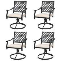 Costway 4Pcs Patio 360 Swivel Dining Chairs Lattice Rocker Cushioned Arm... - £564.08 GBP