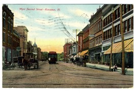 West Second Street Kewanee Illinois  Postcard 1908 Street Car Horse &amp; Wagon - £7.91 GBP