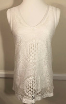 CHRISTIAN LACROIX DESIGUAL White Lace Overlay Longer Sleeveless Knit Top... - $35.99