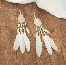 Beautiful White Feather Earrings - £11.43 GBP