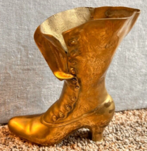 VTG 1970&#39;s Victorian Antique Brass Metal Boot Planter Vase Steampunk - $40.24