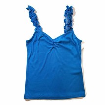 BP Finely Ribbed Aster Blue Fitted Tank Top Ruffle Straps Size XS Juniors New - £14.76 GBP