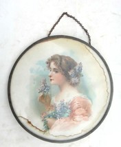 Antique Victorian Flu Cover Art Print Fashion Girl 6&quot; - £33.11 GBP