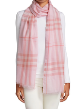 new BURBERRY Giant Check Wool and Silk Gauze Scarf in Alabaster Pink 220cmx70cm - £246.75 GBP