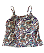 Lands&#39; End White, Blue, Orange, Purple Paisley Shelf Bra Swimsuit Top Si... - €28,66 EUR