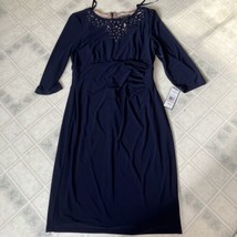 Jessica Howard Dress Sz 10 Navy Blue Beaded Neckline Side pleated 3/4 sl... - £38.03 GBP