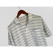 B DRADDY PIMA Cotton Polo Shirt Pocket Embroidered Logo White Blue Pinst... - $19.79