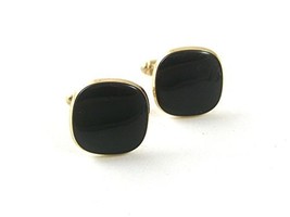 Vintage Goldtone & Black Cufflinks By ANSON 61417 - $22.76