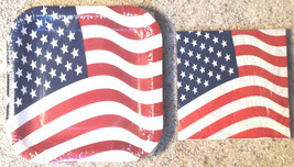 Patriotic 4th of July Paper Plates &amp; Napkins Set Waving USA American Flag - £7.89 GBP