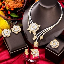 Trendy Luxury 4PCS Flower Nigeria Statement Jewelry Sets For Women Wedding Full  - £200.07 GBP