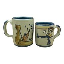 Vintage Louisville Stoneware Art Pottery Noah&#39;s Ark &amp; Child Coffee Mug USA LOT 2 - £19.35 GBP