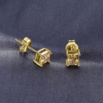 4mm Princess Lab-Created Citrine Solitaire Stud Earrings 14K Yellow Gold Plated - £58.47 GBP