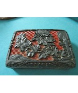 ANTIQUE CINNABAR METAL BOX SCULPTURED METAL FLOWERS TURQUOISE METAL INSI... - $8,843.89 MXN