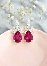 3Ct Pear Cut CZ Pink Ruby Fancy Dangle Drop Earrings 14k White Gold Plated - £88.46 GBP