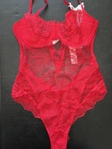 Victoria&#39;s Secret unlined M Teddy BODYSUIT One-piece LIPSTICK RED Lace W... - $69.29