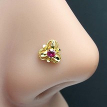 Ethnic 14K Real Gold Pink CZ nose stud women nose ring Push Pin - £39.48 GBP