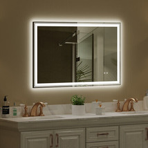 48×30 Inch Led-Lit Bathroom Tempered Mirror, Wall Mounted Anti-Fog Memor... - £194.25 GBP