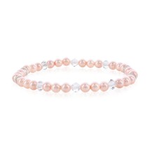 4mm Pink Shell Pearls w/Austrian Crystal Children&#39;s Stretch Bracelet - £16.52 GBP