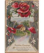 Birthday Greetings Poppies Landscape 1910 Hume MO Postcard E04 - $3.99