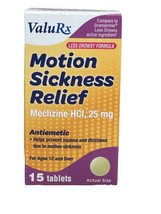 ValuRx Motion Sickness Relief Meclizine HCI 25 mg Antiemetic 15 Tablets,... - £9.85 GBP