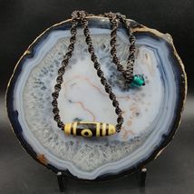 S4 Vintage Old Tibetan 2 Eyes Agate stone Dzi Bead Amulet with 18&quot; wax thread - £46.66 GBP