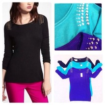 EXPRESS STUDDED BATEAU NECK RUCHED SLEEVE SWEATER - $29.99