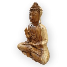 Buddha Sculpture Solid Wood Buddhism Suar Wood Acacia Decor Figure Monk Sitting - $110.05