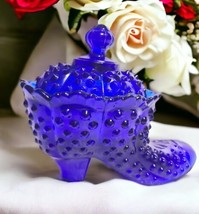 Vintage Victorian Shoe Slipper Hobnail Cobalt Blue Glass Candy Trinket Holder - £17.36 GBP