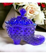 Vintage Victorian Shoe Slipper Hobnail Cobalt Blue Glass Candy Trinket H... - £17.35 GBP