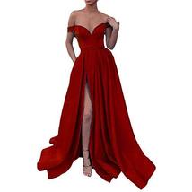 Kivary Off The Shoulder High Slit Long Evening Prom Dresses with Pockets Wine Re - £76.75 GBP