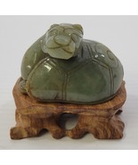 *B2) Antique Chinese Feng Shui Dragon Turtle Jade Statue Figurine on Woo... - $2,783.74 MXN