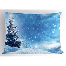 Winter Pillow Sham, Rendition Of Snowy Season Of Year Frozen Pine Tree Snowflake - £28.92 GBP