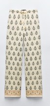 ZARA ECRU BLACK EMBROIDERED RUSTIC PANTS Trousers Wide Leg Size XS, New! - $24.74